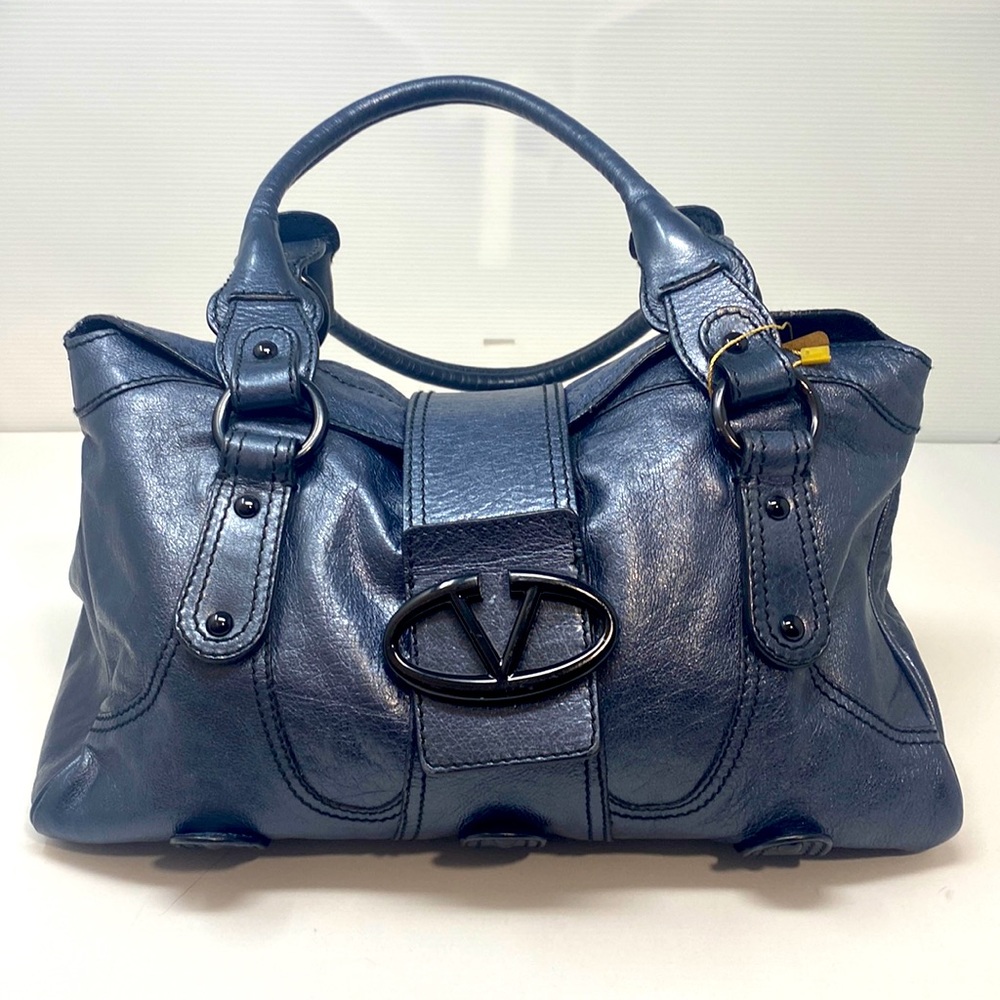 Valentino Garavani Blue Metallic Satchel Handbag